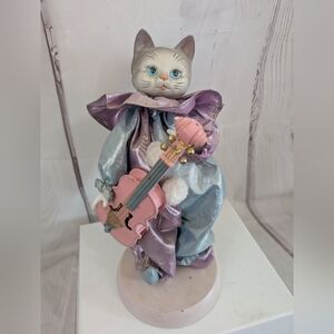 Musical Cat Figurine with Violin - Pink and Purple